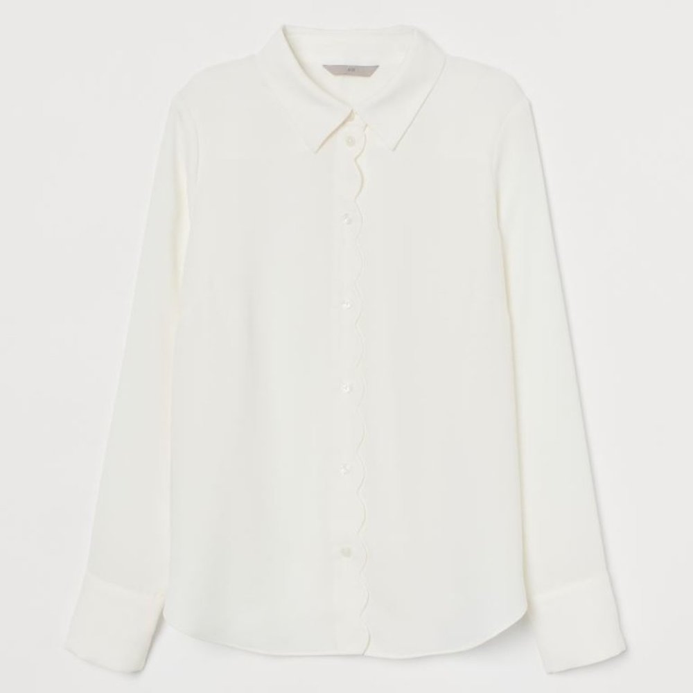 Scalloped-edge Blouse in Cream